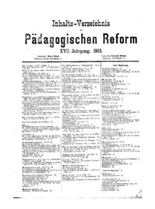 Inhalts-Verzeichnis der Pädagogischen Reform XVII Jahrgang 1893