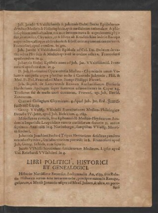Libri Politici, Historici Et Genealogici.
