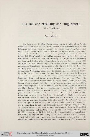 Die Zeit der Erbauung der Burg Nassau