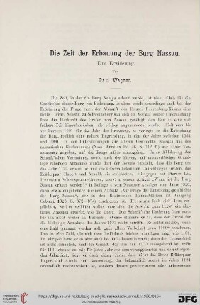 Die Zeit der Erbauung der Burg Nassau