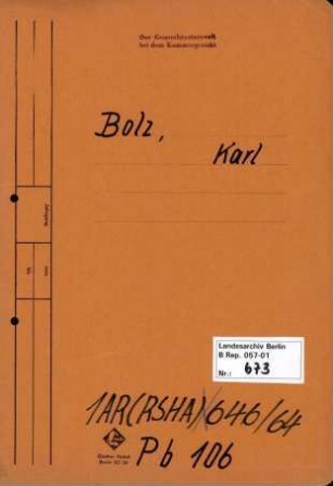 Personenheft Karl Bolz (*16.12.1901), Angestellter