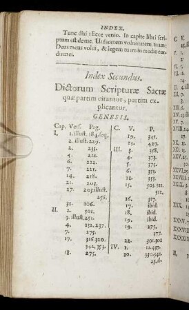 Index Secundus. Dictorum Scripturӕ Sacrӕ quӕ partim citantur, partim explicantur.