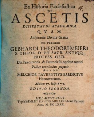 Ex historia ecclesiastica de ascetis dissertatio academica