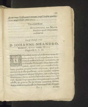 Clariß. Doctiß. Viro D. Iohanni Neandro, Bremensi, Gvil. vander Meer Hagiensis S. P. D.