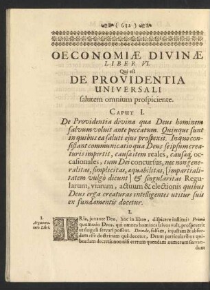 Oeconomiae Divinae Liber VI. ... Caput I.