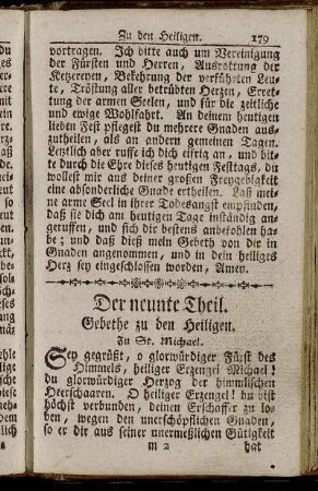 Der neunte Theil. Gebethe zu den Heiligen.