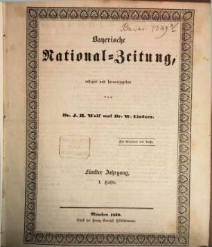 Bayerische National-Zeitung : Zeitschrift für Politik, Wissenschaft und Kunst. 5. 1838