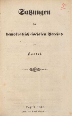 Satzungen des Demokratisch-Socialen Vereins zu Kassel