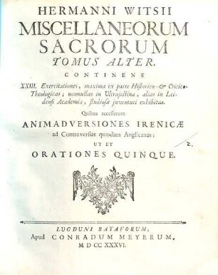 Hermanni Witsii Miscellaneorum sacrorum libri IV, 2