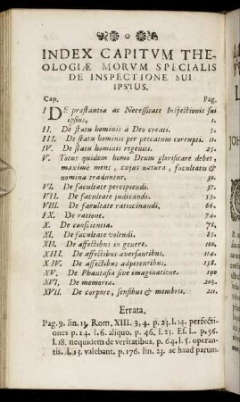 Index Capitum Theologiæ Morum Specialis De Inspectione Sui Ipsius