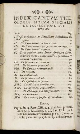 Index Capitum Theologiæ Morum Specialis De Inspectione Sui Ipsius