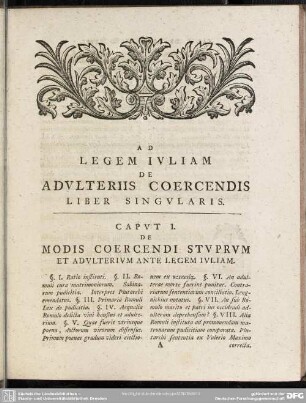 Caput I. De Modis Coercendi Stuprum Et Adulterium Ante Legem Iuliam