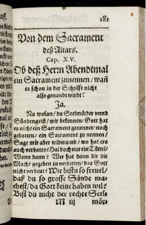 Von den Sacrament deß Altars. Cap. XV.
