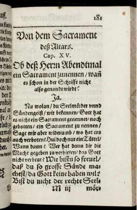 Von den Sacrament deß Altars. Cap. XV.