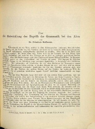 Über die Entwicklung des Begriffs der Grammatik bei den Alten