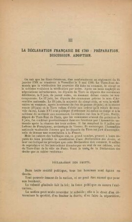 III. La déclaration francaise de 1789 : Préparation, discussion, adoption