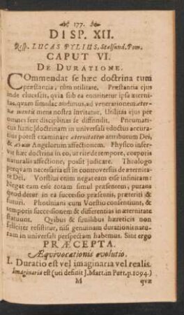 Disp. XII. Resp. Lucas Pylius Caput VI. De Duratione.