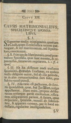 Caput XIII. De Causis Matrimonialibus, Speciatimque Sponsalibus