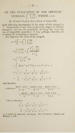 On the evaluation of the definite integral ... where ... .