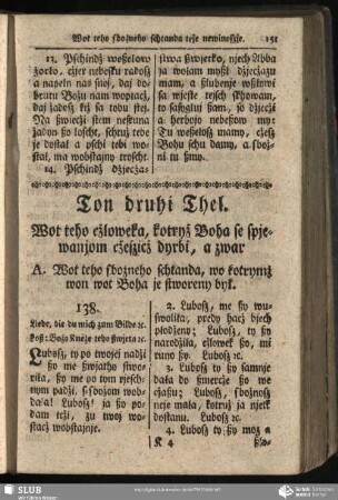 Ton druhi Thel. Wot teho cžloweka, kotryž Boha se spjewanjom cžesicž dyrbi, ...