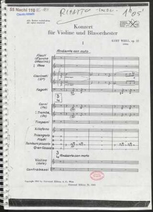 Konzert für Violine und Blasorchester : [op. 12]