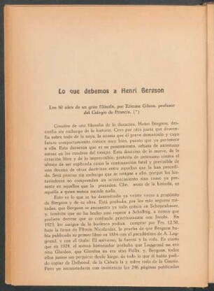 Lo que debemos a Henri Bergson