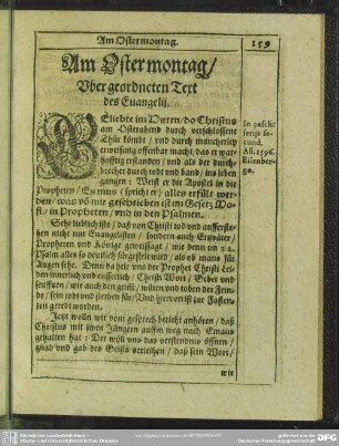 Am Ostermontag, Uber geordneten Text des Evangelii : [Eingang]. Textus. Erklerung. Vom Ersten. Vom Andern
