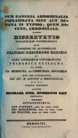 Num ganglia abdominalia inflammata sint aut mutata in typho, quem dicunt, abdominali : diss. inaug. path.