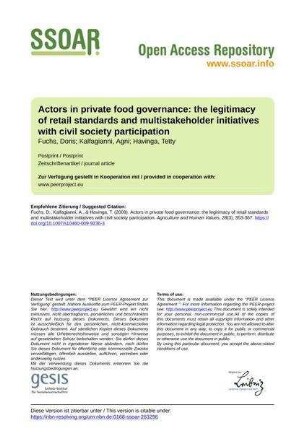 Actors in private food governance: the legitimacy of retail standards and multistakeholder initiatives with civil society participation