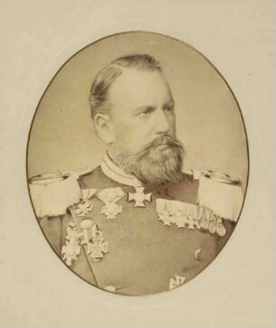 Friedrich Anton von Schröder in Uniform mit Orden, Regimentskommandeur von Februar bis Juli 1871, Brustbild in Halbprofil