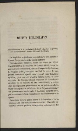 Revista Bibliográfica - Datos estadísticos de la provincia de Santa-Fé (República Argentina)...