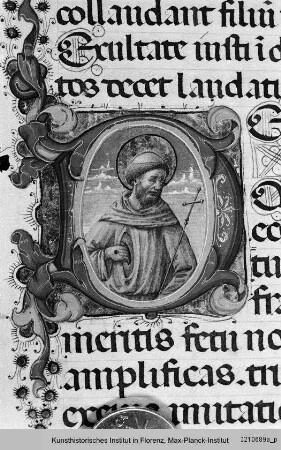 Missale Romanum : Buchseite mit historisierter Initiale D: Franz von Assisi