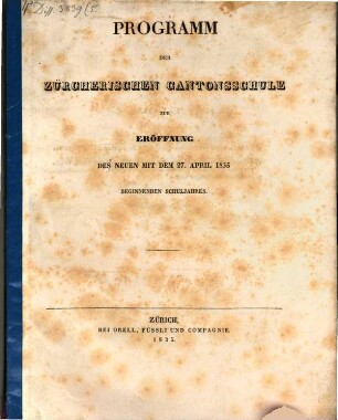 Programm der Zürcherischen Kantonsschule, 1835