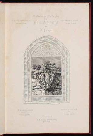 Gedrucktes Titelblatt: Malerische Ansichten aus Nürnberg ... von J. Poppel; mit Vignette: Kleines Stadtwappen der Stadt Nürnberg