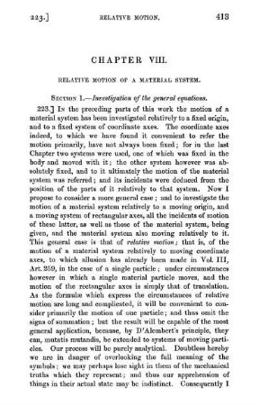 Chapter VIII. Relative motion of a material system.