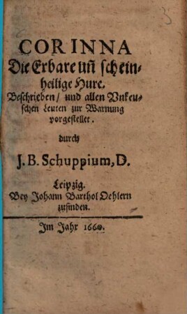 Corinna Die Erbare un[d] scheinheilige Hure