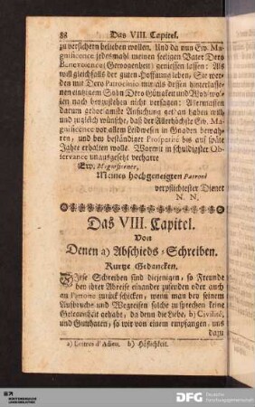 Das VIII. Capitel. Von Denen a) Abschieds-Schreiben.
