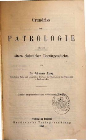 Grundriss der Patrologie oder der ältern christlichen Literärgeschichte