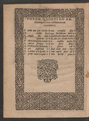 Votum, Quo Etiam Annus nuptiarum celebratarum continetur.