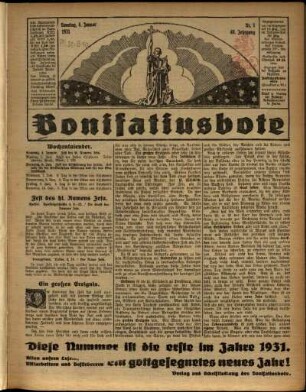 Erste Ausgabe vom Sonntag, den 04. Januar 1931.