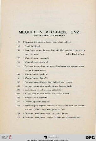Meubelen Klokken, enz. (Nr. 194-352)