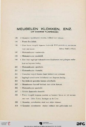 Meubelen Klokken, enz. (Nr. 194-352)