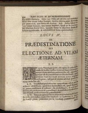 Locus IV. De Prædestinatione seu Electione Ad Vitam Æternam