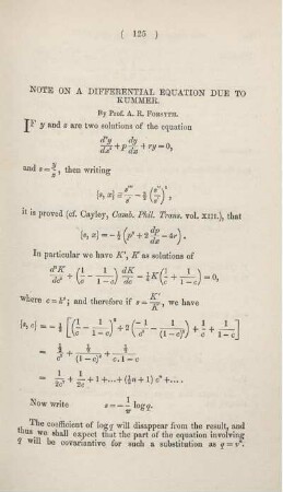 Note on a differential equation due to Kummer.