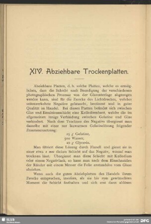 XIV. Abziehbare Trockenplatten