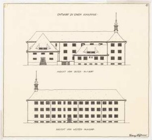Schulhaus: Ost- und Westansicht 1:200