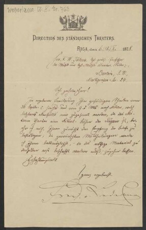Brief an Friedrich Wilhelm Jähns : 18.10.1878