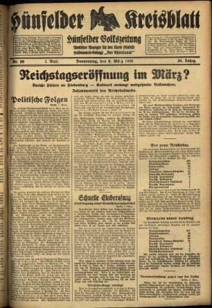 Erste Ausgabe vom Donnerstag, den 09. März 1933.