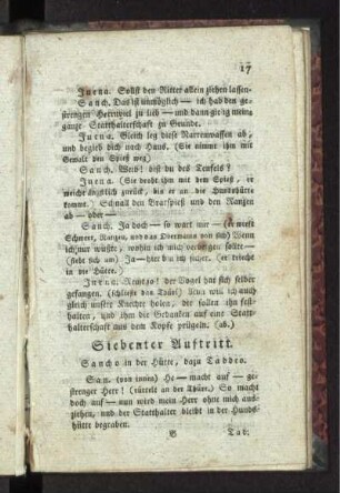 Siebenter Auftritt. Sancho in der Hütte, dazu Taddeo