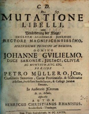 De mutatione libelli : = von Veränderung der Klage